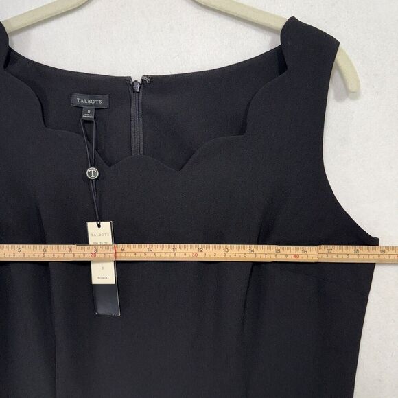 Talbots Dress Women 8 Black Sheath Scalloped Sleeveless Elegant Preppy Classic - Picture 9 of 14